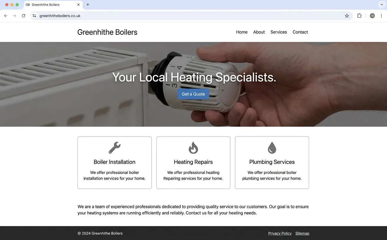 Greenhithe Plumbing website — before the rebuild